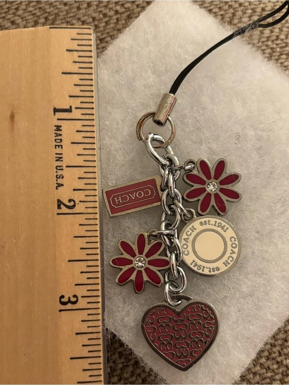 Coach Red Pink Floral and Heart Logo Key/Phone/Bag Charm